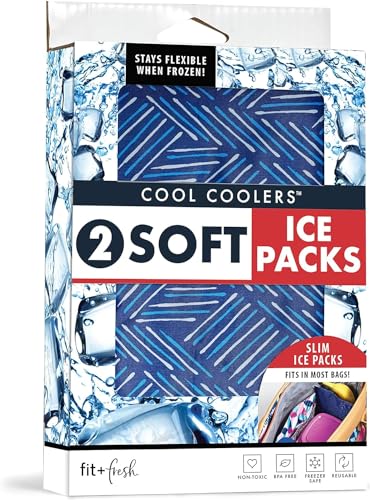 Fit & Fresh Cool Coolers 2 Pack Soft Ice for Lunch Bags, Flexible Stretch Nylon, Durable, Reusable Lunch Box Ice Packs, Soft Ice, Reusable Freezer Packs, Lunch Ice, Easy to Clean, Navy Sketch - color: Sketch Weave (2 Pack), size: Standard
