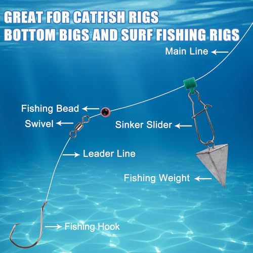 Fishing Line Sinker Slides- 30pcs Stainless Steel Braid Line Sinker Slider with Duo-Lock Snap High-Strength Line Weight Connectors for Saltwater Surf Fishing Rigs Catfishing - style: Green-30pcs