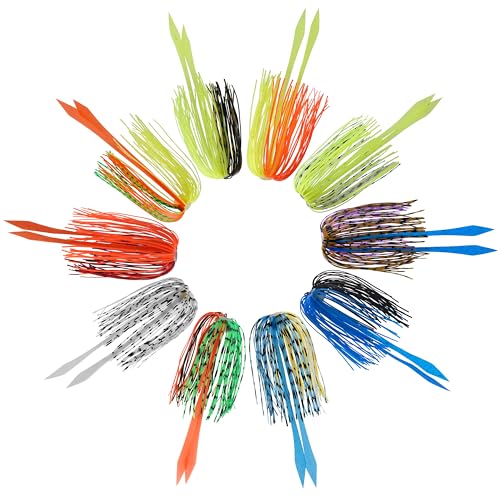 Silicone Jig Skirts Replacement Spinnerbait Skirts Fishing Lure Skirt Quick Change Umbrella Skirt for Spinnerbaits Buzzbaits Bass Fishing Jig Lure Making Supplies, 10/20pcs - color: 10 Packs