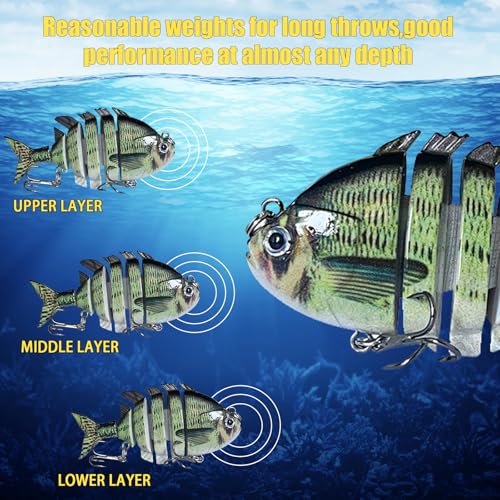 Multi Jointed Swimbait Saltwater Fishing Lures with Sharp Treble Hooks, Bass Fishing Lures Walleye Trout, Lifelike Slow Sinking Fish Bait Lures Kit Freshwater - color: 6 Colors-Mixed