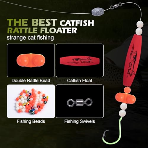 Goture Catfish Rig Making Kit,274pcs/300pcs Catfishing Tackle with Luminous Fishing Hook Swivel Sinker Weights Rattle Float Bobber Stoppers,Catfish Rigs Accessories with 3600 Tackle Box,Gifts for Men - color: A2:300pcs Catfish Tackle Kit