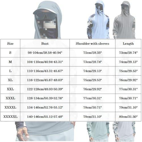 Hooded Fishing Shirts with Face Mask Cooling UPF 50+ Sun Protection Rash Guard Moisture Wicking Outdoor Boat Sun Shirt - color: A02-black, size: X-Large
