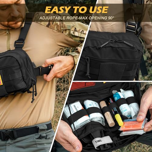 Tactical Chest Pack Bag Molle EDC Pouch Bag with CCW Compartment Adjustable Strap Workouts Fishing Hunting - color: Black