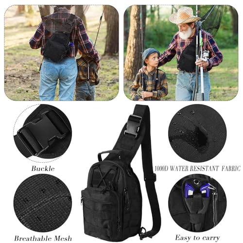 Hungdao 7 Pcs Fishing Backpack with Fishing Tool Kit Fish Gear Pliers Equipment Include Hook Remover Backpack Pliers Kit Scale Gripper Weigh Separator Fish Gifts for Men Women - color: Black