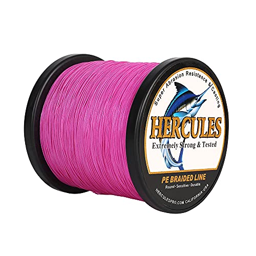 HERCULES Braided Fishing Line 12 Strands, 100-2000m 109-2196 Yards Braid Fish Line, 10lbs-420lbs Test PE Lines for Saltwater Freshwater - color: Pink - 12 Strands, size: 15lbs - 1500m - 0.16mm