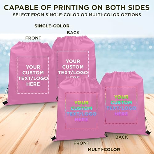 DISCOUNT PROMOS Custom Non-Woven Drawstring Backpacks Set of 10/50/100, Personalized Bulk Pack - color: Pink, size: 10/50/100