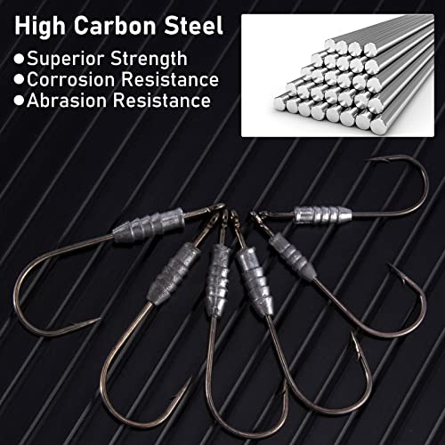 Dr.Fish 20 Pack Weighted Swimbait Hooks, Weighted Fishing Worm Hooks Straight Shank Round Bend Bass Fishing Jig Hook - size: #6/0-1/6oz