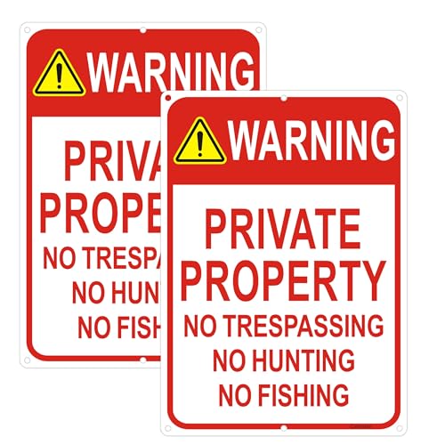 2 Pack Warning - Private Property, No Trespassing, No Hunting Sign 10x14 Inches Reflective Aluminum Signs for Warning No Hunting Fishing Indoor Outdoor - style: 2 Pack-10"x14"