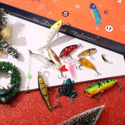 Fishing Lures Kit, 24Pcs Assorted Fishing Baits with Crankbaits, Spoon Lures, Hooks, Weights & Accessories, Fish Tackle Gift Set for Men, Bass Freshwater - size: B