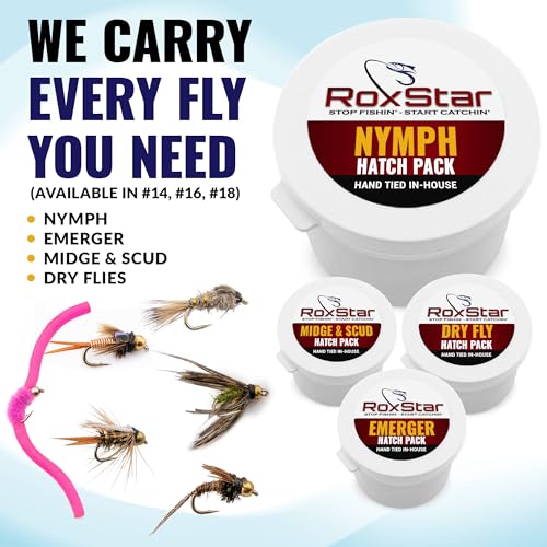 RoxStar Fishing Fly Shop, Premium Stimulator Dry Fly Assortment, Emerger Hatch Pack, Nymph Fly Hatch Pack for Trout and Bass - color: Nymph Hatch Pack (Size #14)