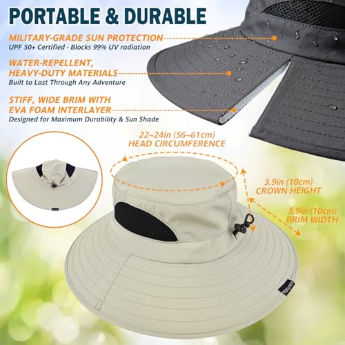 Wide Brim Sun Bucket Hat, Waterproof Boonie Hat for Men & Women | UPF 50+ UV Protection, Adjustable Fit, Chin Strap & Sweatband, Foldable Durable for Fishing Hiking Garden Beach - color: 01 Beige