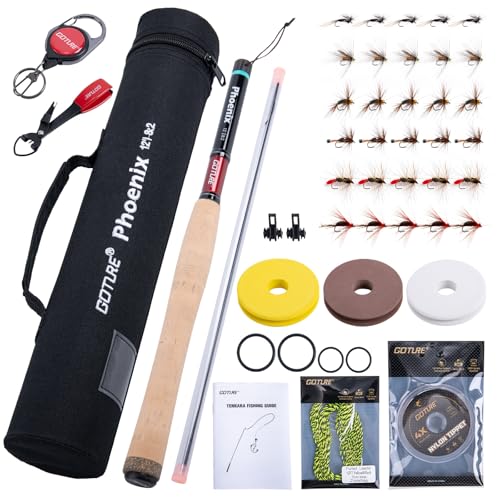 Goture 12ft Tenkara Rod Combo 24T 30T Carbon Fiber Backpacking Fly Fishing Kit with 30 Flies Tippet and Storage Bag - color: A - Simple Rod Case Solo Version