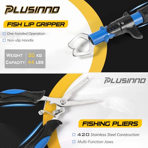 PLUSINNO Fishing Rod and Reel Combos - Carbon Fiber Telescopic Fishing Pole - Spinning Reel 12 +1 Shielded Bearings Stainless Steel BB - color: Full Kit with Fishing Tools, size: 2.1M 6.89FT