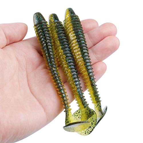 RUNCL Swimbaits Paddle 10/20/30/40PCS, 5/4/3/2 Inchs Paddle Tail, Soft Lure for Trout Crappie Bass, Durable Plastic Bait Swimmer for Saltwater/Freshwater, Fishing Lover's Gift - color: Dark Chartreuse, size: 4in, 20pcs