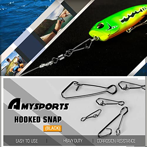AMYSPORTS Line Connector Fishing Snap Stainless High Strength Snaps Swivels Saltwater Quick Change Fishing Snap Clip Freshwater - color: Black, size: Size 7 (176lb) 100 pcs