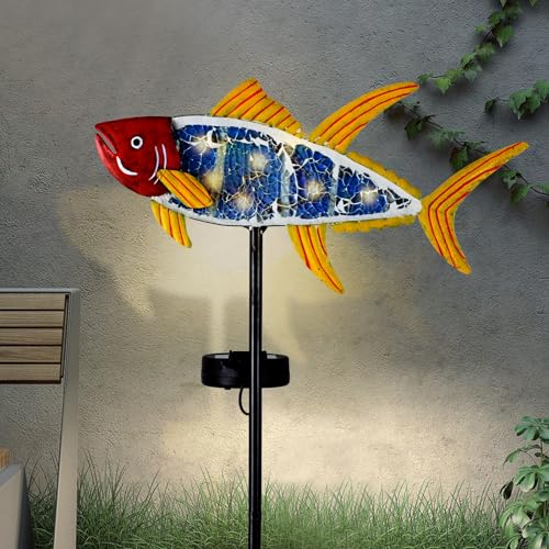 Yiosax-Solar Outdoor Lights Decorative-Yard Outdoor Decorative - Garden Stakes Fish Decorative Waterproof 7 LED Light Decor Ocean Beach Theme for Lawn Path Yard Decoration Gift Idea - style: Fish