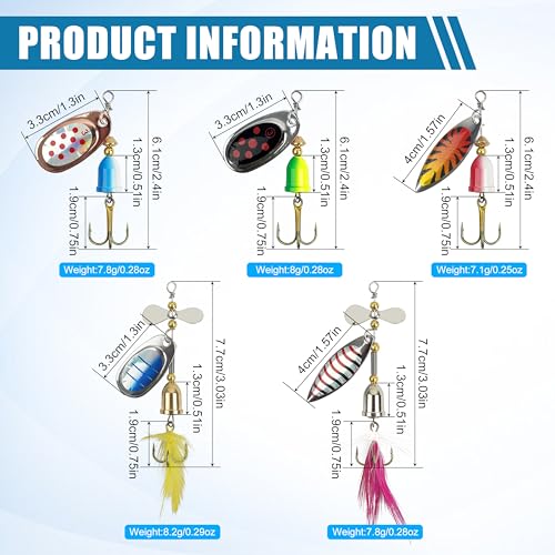 Spinnerbaits Rooster Bait Tail Fishing Lures Kit Inline Spinner Spoon Lures Bass Salmon Trout Hard Metal Spinner Baits for Saltwater Freshwater - style: 5pcs Spinnerbaits-c