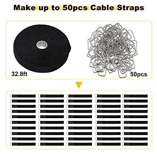 YMCRLUX 1"x32ft Hook and Loop Straps with 50 Metal Buckles, Adjustable Fastening Cable Straps, Cut-to-Length Cinch Strap, Reusable Nylon Securing Cord Ties for Organizer or Storage, 1 inch Wide, Black - size: 1in x 32ft Black