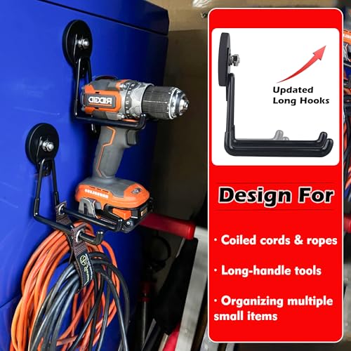 MUTUACTOR Magnetic Hooks Heavy Duty,2PCS Strong Magnetic Garage Hooks for Cruise Cabins,Anti-Scratch Magnet with Long Hooks for Power Drill,Garden Tools,Hose,Tool Chest,Steel Pegboard,Workshop - style: 2.6in Magnet L Black Hooks 2PCS