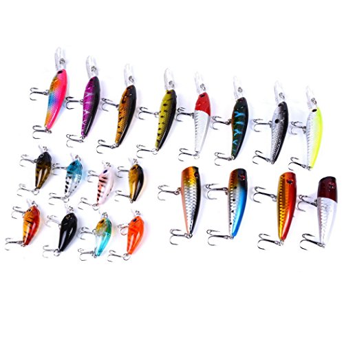 Aorace Fishing Lures Kit Mixed Including Minnow Popper Crank Baits with Hooks for Saltwater Freshwater Trout Bass Salmon Fishing - color: Item-B 20pcs