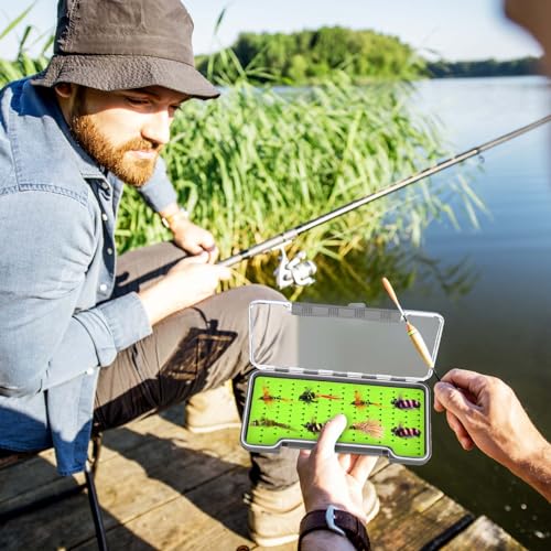 RoundFunny Fly Boxes for Fly Fishing Silicone Waterproof Fly Fishing Box Super Slim Fly Fishing Tackle Trays Box Best Pocket Storage Size 7.36"L x 0.63"W x 4.02"H Could Holds 134 flies(Waterproof)