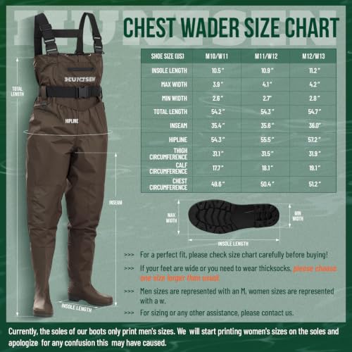 HUNTSEN Fishing Waders for Men Women - 2-Ply Nylon/PVC Waterproof Hunting Chest Waders with Boot Hanger&Phone Case, Size9-13 - color: Brown, size: 10
