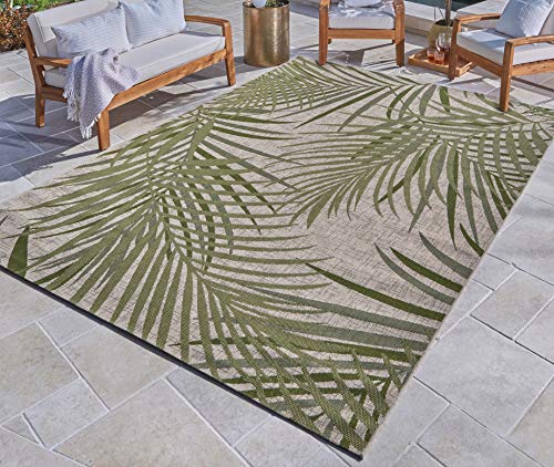 Gertmenian Indoor/Outdoor Flatweave Area Rug - 8x10 Large, Stain & UV Resistant, Ideal For Deck, Patio, Poolside, Mudroom - Royal Palm Leaf, Green, 21952 - color: Royal Palm Leafs Green, size: 7'10" x 10' (Rectangular)