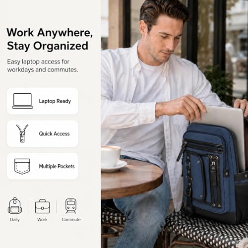 Cross Body Bag for Men: Large Canvas Sling Backpack Messenger Bag Fits 15.6 Inch Laptop for Work Commute - color: Dark Blue, size: Large