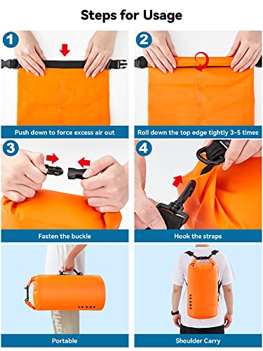 HEETA Waterproof Dry Bag for Women Men, 5L/10L/20L/30L/40L Roll Top Lightweight Dry Storage Bag Backpack with Emergency Whistle for Travel, Kayaking, Boating, Camping, Beach, Cruise Ship Essentials - color: Orange, size: 5L