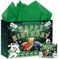 Hooqict Large Football Gift Bag with Handles, Tissue Paper and Greeting Card Football Birthday Party Gift Wrapping Bag for Boys Men Sport Themed Goodie Treat Party Favors - color: Rugby