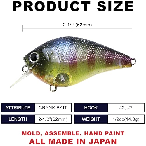 LUCKY CRAFT Fat CB BDS2 Fishing Lure, 2.5" Floating Squarebill Crankbait, 2–3 ft Depth, Freshwater Trout and Bass Lures, Bass Fishing Gear and Tournament Hard Bait - color: 275 CF Flake Flake BE Gill