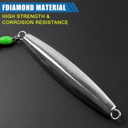 Diamond Jig Saltwater Fishing Lures Casting Jigging Spoon with Tube Tail Stainless Steel Hooks Trolling Lures Striped Bass Metal Jig for Deep Sea Surf Fishing Bottom Dragging Sinking - color: Green, size: 5 oz