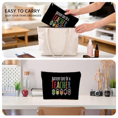 JIUWEIHU Teacher Appreciation Gifts Makeup Bag, Funny Teacher Cosmetic Bags Travel Organizer Bag Zipper Pouch, Sister Birthday Teachers Gifts for Women Sister Mom Friend Colleague - color: Multicolor 0055