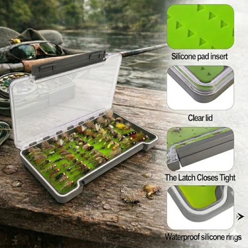 Aventik Waterproof Fly Box Clear Lid with Deep Design Silicone Tackle Box for Large Flies & Jig Heads Durable Lightweight Fly Fishing Storage Case(H048XLB-SF) - style: H048XLB-SF