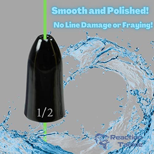 Reaction Tackle Tungsten Worm Weights for Bass Fishing - Bullet Sinkers for Texas Rig and Carolina Rig - Size Stamped Freshwater and Saltwater - color: Black, size: 3/8 oz (6-Pack)