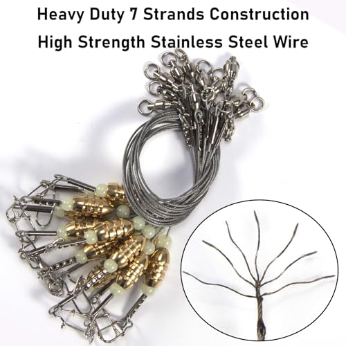 Dr.Fish 15 Pack Carolina Ready Rigs 10'' for Bass Fishing, Freshwater Fishing Wire Leader Line Pre-Rigged Bullet Sinker Swivels - color: Brass Weights, size: 1/4oz-15 Pack