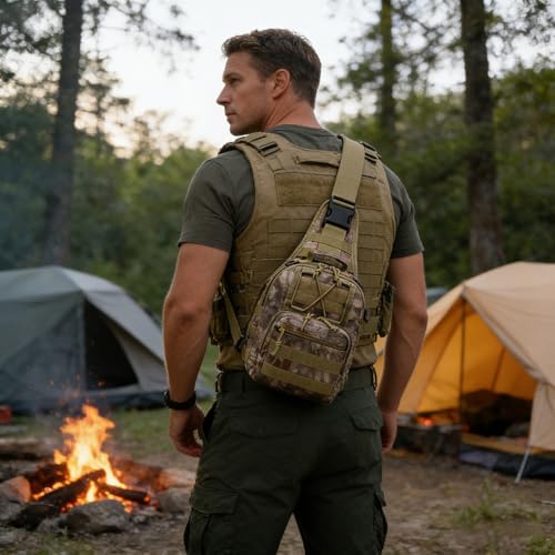 Viriber Tactical Backpack, Waterproof Military Cross-body Molle Sling Shoulder Backpack Chest Bag for Outdoor Every Day Carry Khaki CP - color: Khaki Cp
