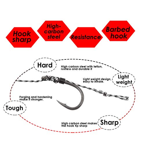 Carp Fishing Hair Rigs, 20 Pcs Curved Barbed Carp Hook Anti-Tangle Swivel Braided Thread line with 3 Card Boilie Bait Stops Dumbell Stoppers and Stringer Needle - color: Barbed, size: 4 Packs (Size 2#)