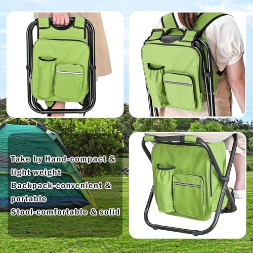 Kikerike Backpack Stool Cooler Chair Heavy Duty 300 LBS Max Load Portable Lightweight Stool Backpack Folding Fishing Cooler Seat for Camping Hunting Fishing - Grass Green - color: Grass Green