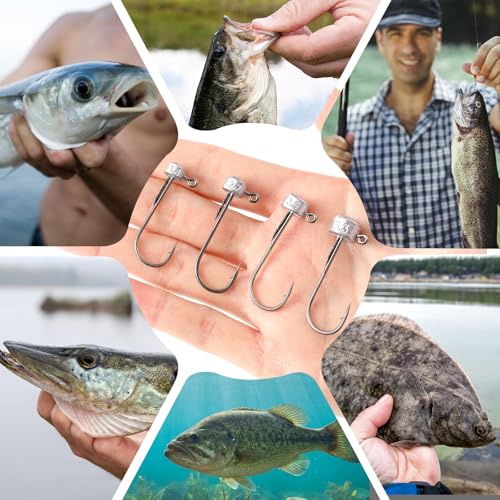 Frienda 50 Pcs Ned Rig Hook 2/0 Rig Hooks Finesse Mushroom Jig Hooks Kit for Bass Fishing Saltwater Freshwater Versatility Hook - size: 1/8 oz