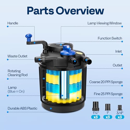 VIVOHOME Pressurized Biological Pond Filter with 13-watt Light, 1580 GPH Suitable for Koi Ponds up to 800 Gallons or Ornamental Ponds up to 1600 Gallons - size: 1580 GPH