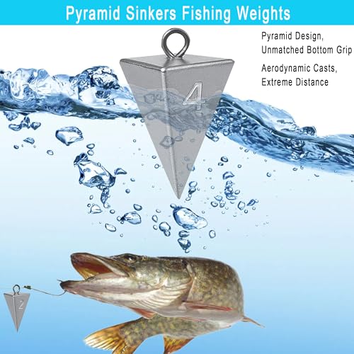 Pyramid Sinkers for Surf Fishing – Lead Fishing Weights, No-Roll Bottom Hold - style: 2oz - 8pcs