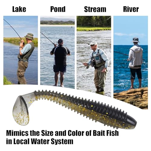 Paddle Tail Swimbaits, 2.5 inch/3inch Soft Lures Fishing Trout Crappie Bass for Freshwater and Saltwater 75PCS/60PCS - color: Black Crystal Translucent, size: 3 inch, 60 PCs