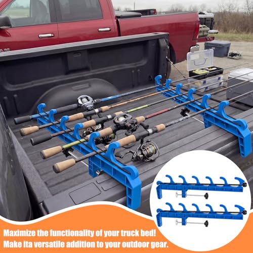 2 Sets Truck Bed Fishing Rod Holder, Fishing Pole Rack for Truck Holds 4 Rods, Fits 2.36" Thick Rails, Easy Install Kayak & Fly Rod Storage Stand - color: Blue, style: 6 Holes