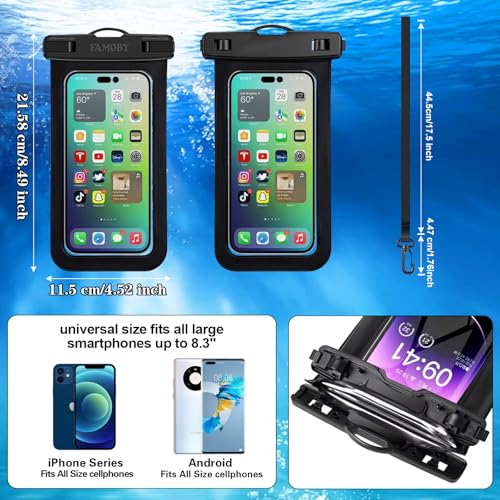 Famoby 6 Pack Multicolor Waterproof Phone Pouch,Phone Case Dry Bag,Protection Level: IP68,Beach Cruise for iPhone,Samsung,and More,Lanyard Included,(Up to 8.3”),Black,Blue,Pink,Orange,Yellow,Green - color: Multicolor 6,Black,Blue,Pink,Orange,Yellow,Green