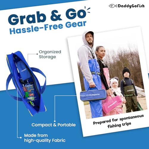 DaddyGoFish Kids Fishing Pole - Rod Reel Combo Tackle Box Starter Set - First Year Small Dock Gear Kit for Boys Girls Toddler Youth Age Beginner Little Children Junior Anglers - color: Blue (Complete Set), size: 4ft