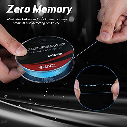 RUNCL PowerBraid Fishing Line 4/8/9 Strands, Braided Fishing Line 300/500/1000Yds - Seamless Weaving Tech, Enhanced Coating Tech, Zero Stretch, High Sensitivity, Smaller Diameter - Braid Line 15-115LB - color: Blue, size: 15LB-500yds(4 Strands)