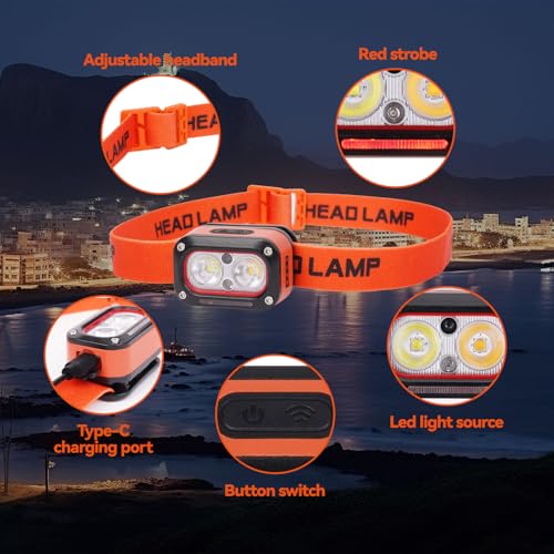 RAWILL Fishing Kit, 4 Mode LED Headlamp Rechargeable, Filleting Knife, Fishing Pliers with Lanyards, Gripper, As A Gift For Angler