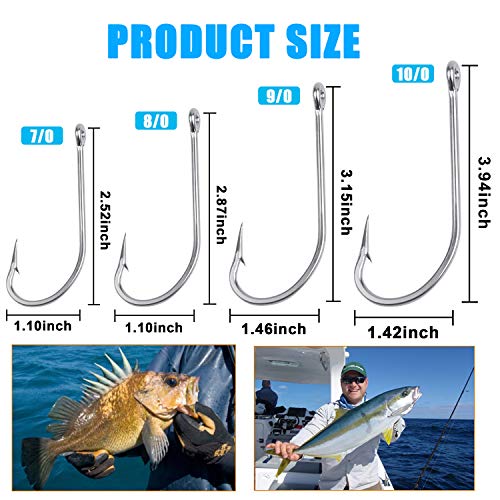 Saltwater Long Shank Fishing Hooks 60pcs Stainless Steel Fishing Hooks O'Shaughnessy J Hooks 34007 Forged Hook Extra Strong Trolling Hooks for Saltwater Freshwater Fishing - size: 2/0#(60pcs per pack)