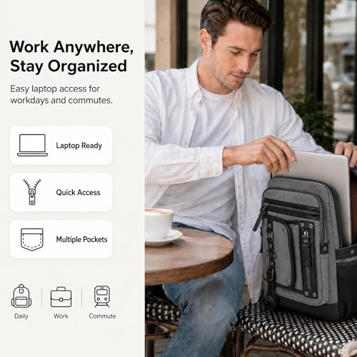 Cross Body Bag for Men: Large Canvas Sling Backpack Messenger Bag Fits 15.6 Inch Laptop for Work Commute - color: Grey, size: X-Large